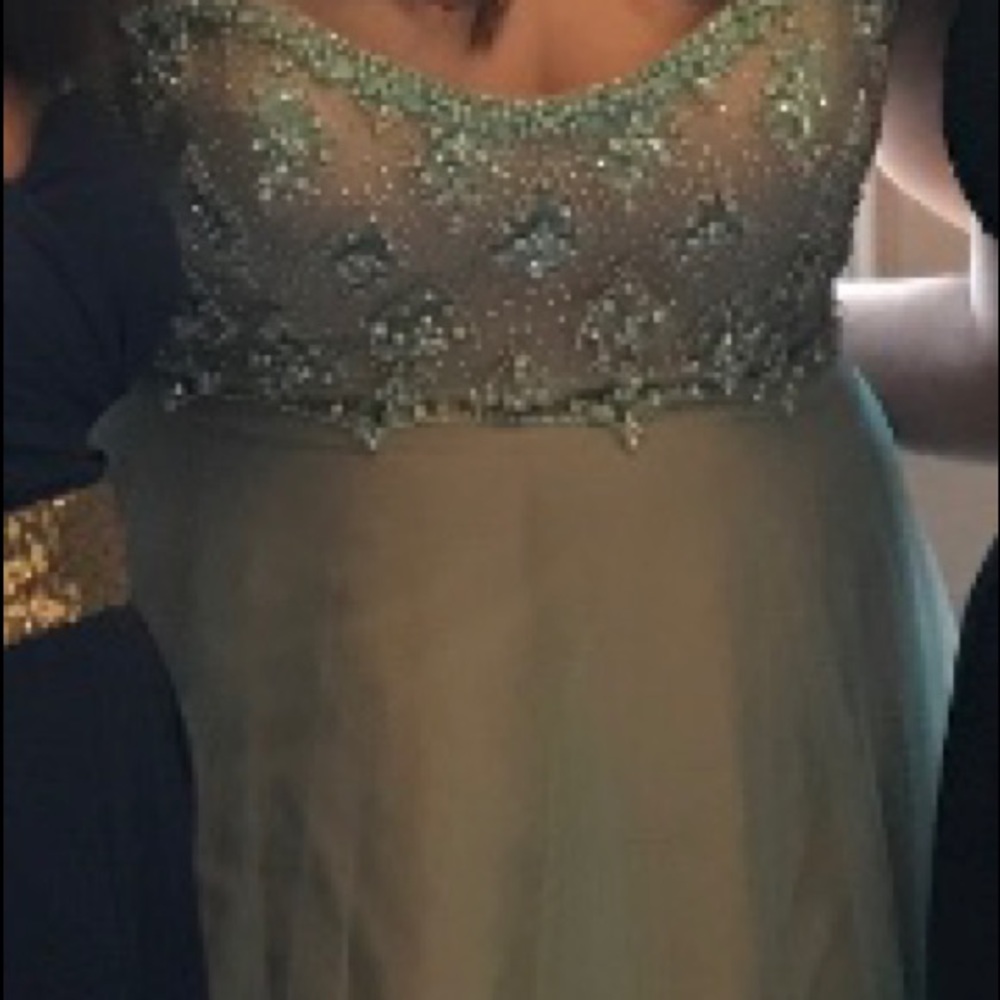 Light Blue/Tan Strapless Prom Dress